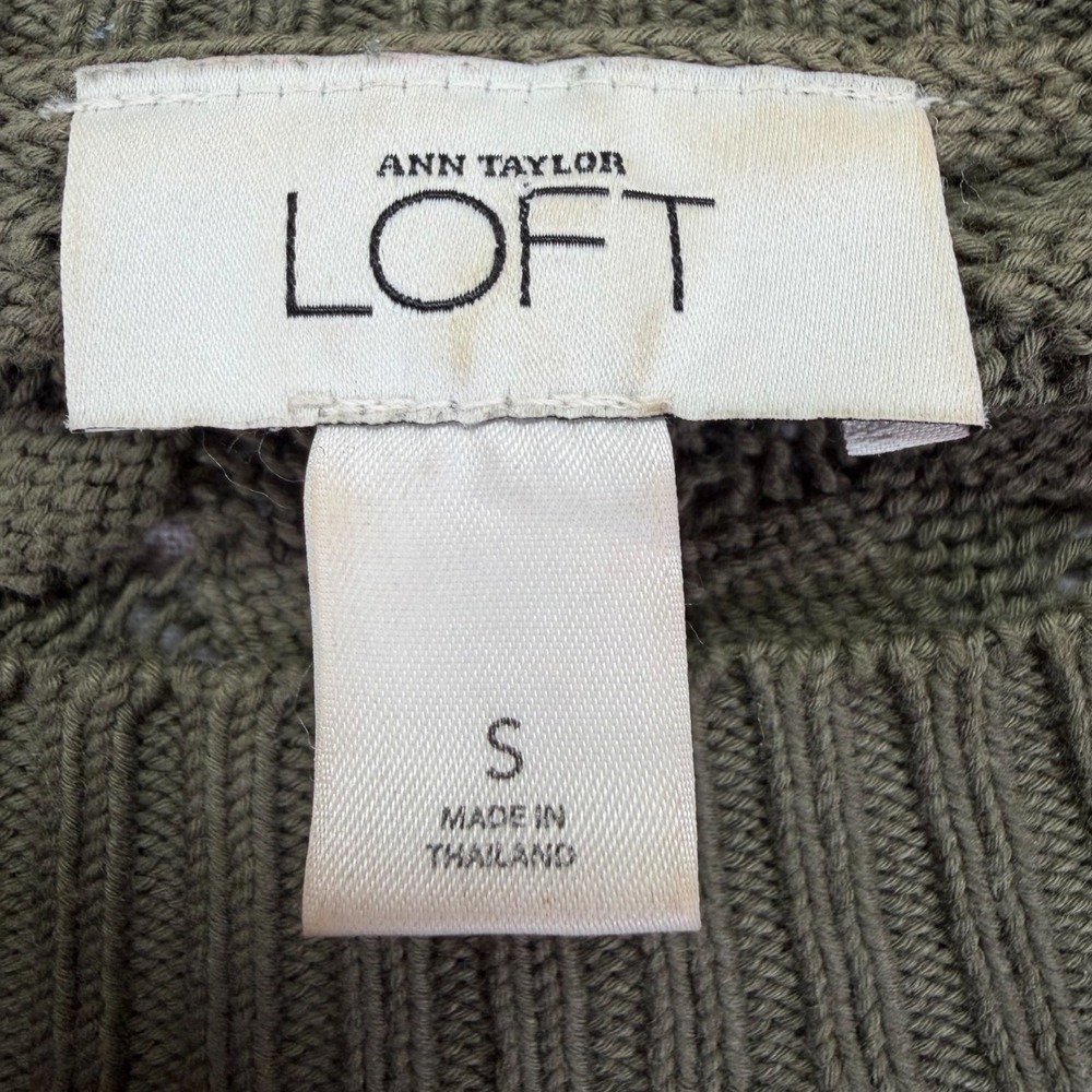 Ann Taylor Loft Sweater Womens Small Good Olive Green Open Knit Chevron - Picture 4 of 7